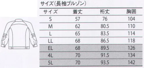 大川被服 30712 長袖ブルゾン 大人気のサイレントガードに夏用商品が出ました。デザインもさることながら、素材選択にこだわりました。今までのダイリキ商品であれば、風通しがよく汗を乾かすことを最重要としてきました。今回は綿70％の生地を新採用しております。とにかく肌触りが違います。ついつい生地を触りたくなりますよ。今までとは違う快適をご堪能くださいませ。また、左袖前腕部についたフォワードラックポケットは実用新案を取得しました。デザイン美と機能美を併せ持つ最強のモンスターです。●フォワード・ラックポケット（実用新案登録第3207569号）高い位置で物を押さえて作業する際、袖口ペンポケットへペンを差しておけば作業がスムーズに行えます。●裾タブ・アジャスト両脇で2段階調整が可能。好みのフィット感で着用できる仕様です。●高視認蛍光イエロー台衿衿折り曲げ状態だとアクセントカラーに。衿を立てた際には、後方へ自然界にない色で自分の居場所を知らせます。●反射糸・反射テープ使用暗闇や夜間の作業の際に光を反射させて他者へ自分の存在を知らせます。（再帰反射材） サイズ／スペック