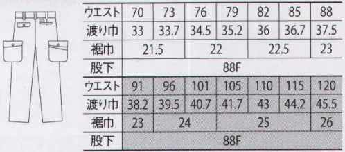 大川被服 30956 カーゴパンツ（K3095） KANSAI 山本寛斎艶消しの真鍮製ボタンが上品に光る安定感のあるデザイン。程良くストレッチの効いた日本製素材が身体を包み、まるごとサポートしてくれます。また、ポケットは胸ではなく脇に配置することで、いっぱいに入れたときでも違和感が無く、出し入れが目で確認できる為、スムーズです。スタイリッシュな印象と動きをお約束できる確かな一着です。※「2 グレー」は、販売を終了致しました。 サイズ／スペック