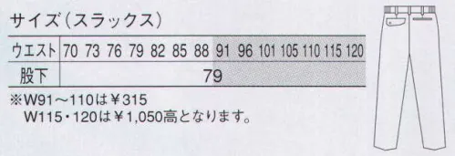 大川被服 59905 スラックス（59905） 涼やか・涼感。風を着るユニフォーム。まるで風をまとっているかのような着心地感が自慢のDAIRIKI クールタッチ。非常に通気性に優れた清涼感ある素材を使用。 サイズ／スペック