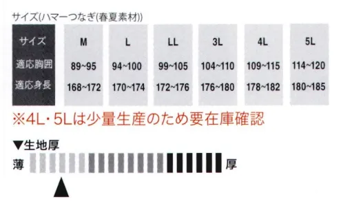 大川被服 HM4310 ハマーつなぎ(春夏素材)  サイズ／スペック