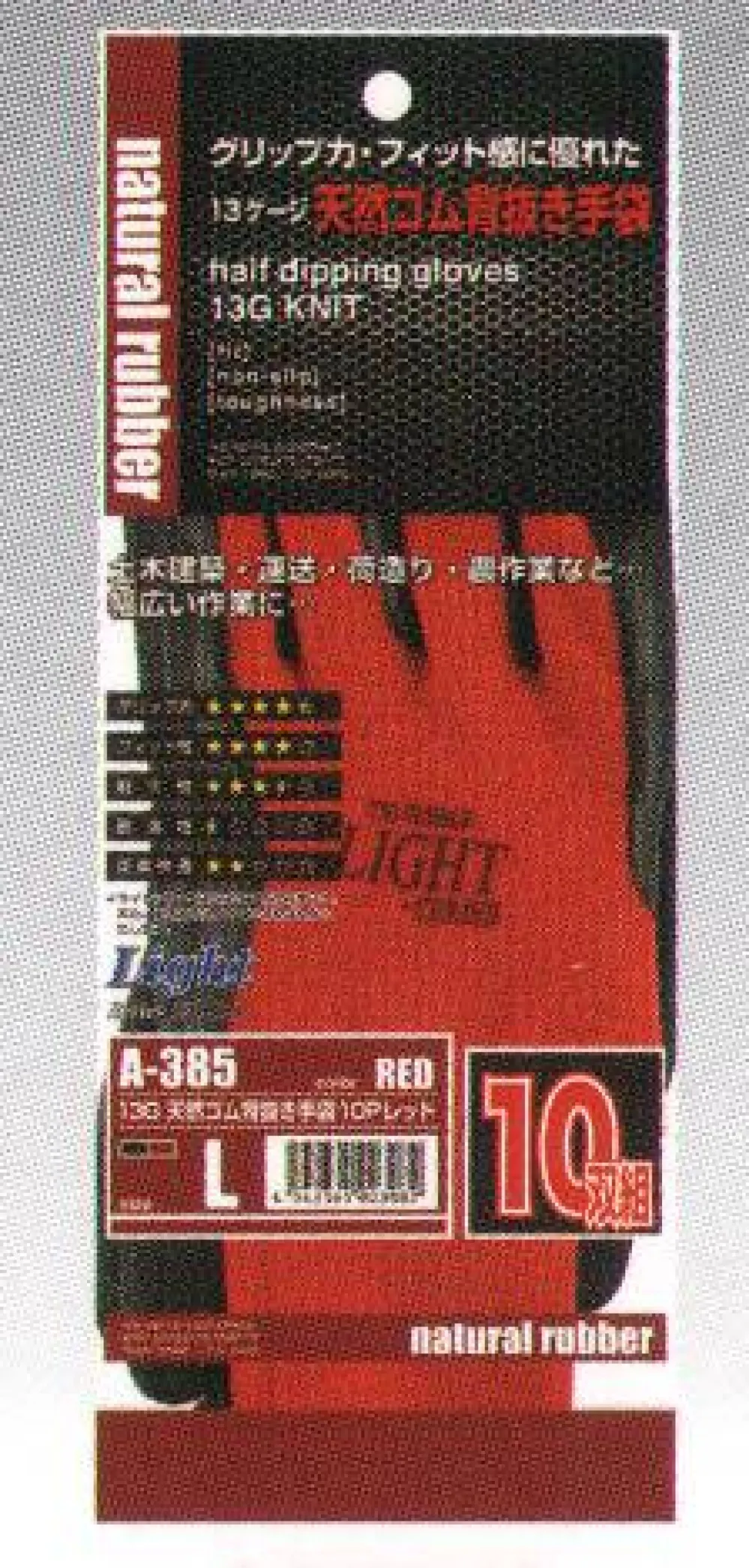 13G天然ゴム背抜き手袋（10双入） おたふく手袋 A-385 作業着