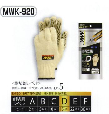 メンズワーキング 手袋 おたふく手袋 MWK-920 耐切創手袋 7G スベリ止付き（5双入） 作業服JP