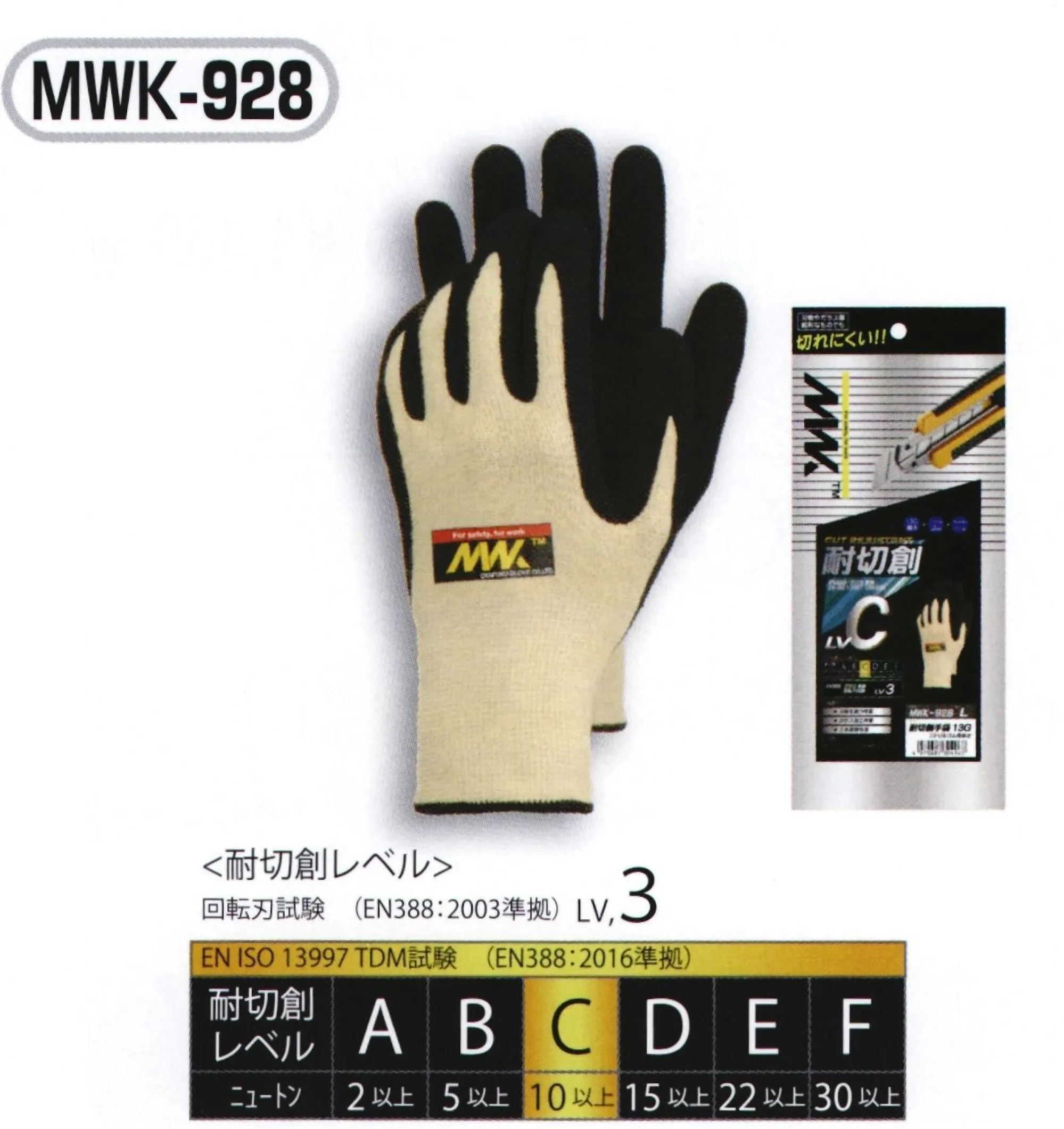 おたふく手袋 MWK-928 耐切創手袋 13G ニトリルゴム背抜き（5双入） 耐油性と耐久性に優れたニトリルゴムコート●MWK™進化した耐切創アラミド手袋、その名も「MWK」。その最大の特長は、アラミドとステンレスワイヤーを編み込み、アラミド100％だけでは発揮できなかった「耐切創性」の向上。そして綿やポリウレタンなどの様々な繊維を組み合わすことで肌触りの良い「着用感」、手にフィットする「作業性」、「コストパフォーマンス」に優れるアラミド手袋となった。様々な工場・用途に合わせた豊富なバリエーションで労働災害・切創事故の抑制に一役を担う、アラミド手袋ブランド。※5双入り。※この商品はご注文後のキャンセル、返品及び交換は出来ませんのでご注意下さい。※なお、この商品のお支払方法は、先振込（代金引換以外）にて承り、ご入金確認後の手配となります。