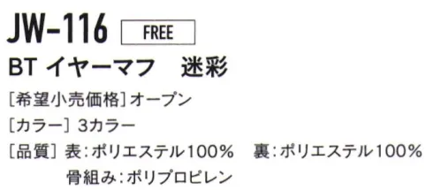 おたふく手袋 JW-116 BTイヤーマフ 迷彩 高級感のある織柄迷彩※この商品はご注文後のキャンセル、返品及び交換は出来ませんのでご注意下さい。※なお、この商品のお支払方法は、前払いにて承り、ご入金確認後の手配となります。 サイズ／スペック