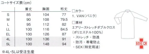 ルコックスポルティフ UQM4502 メンズドクターコート 静かな風格をたたえたダブルモデル。背面上部にはネーム・タグが付いています。 あたたかみを感じさせる色合い。白はホワイトではなく、バニラホワイト。エアリーストレッチダブルクロス吸汗・速乾性はもちろん、凹凸構造が肌面のドライ感をキープ。防透性能、UVカット性能に加え、適度なハリ感があり、制菌加工が、繊維上の細菌の増殖を抑制します。※4L・5Lは受注生産となります。ご注文後のキャンセル・返品・交換ができませんので、ご注意下さい。※受注生産品のお支払方法は、先振込（代金引換以外）にて承り、ご入金確認後の手配となります。 サイズ／スペック