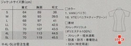 ルコックスポルティフ UQW1015 ジャケット やさしい印象のラウンドカラーで、さりげなく女性らしく。●ソフト＆ストレッチ＋吸水速乾動きを心地よくサポートする快適機能。軽くやわらかなストレッチトリコット素材。吸水速乾性があり、内側は点接触で肌に触れるため、常にサラッとした肌触り。防透け性、制菌性、帯電防止性もあります。●ラグランスリーブストレスフリーで動きやすい立体裁断。最もよく動かす肩部分は、立体裁断のラグランスリーブに仕上げています。動きを妨げず、さらに縫い目も肌に触れないので気持ちよく働けます。 ●P-TOP肌にやさしい安心仕様。フロントのファスナーには、コイルファスナーとプラスチックのファスナー止めを使用しています。金属製ではない肌にやさしい仕様です。 ●アンダーアームメッシュ汗をかきやすい部分に快適な通気性。汗をよくかく脇下部分には、ストレッチメッシュ素材を採用しています。通気性があるのでムレ感を押さえ、汗ジミを防ぎます。 ●ユーティリティポケット動きを妨げない便利な内ポケット。トップスの腰部分に備えたポケットには、内側に小さめのポケットも備えています。かがんだ際に邪魔にならないように、外よりに付いています。 ●あたたかみを感じさせる色合い白はホワイトではなく、バニラホワイト。緑も、淡くやさしい印象の「ティーグリーン」を採用しています。※4L・5Lは受注生産となります。ご注文後のキャンセル・返品・交換ができませんので、ご注意下さい。※受注生産品のお支払方法は、先振込（代金引換以外）にて承り、ご入金確認後の手配となります。 サイズ／スペック