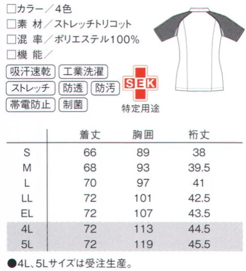 ルコックスポルティフ UQW1019 ジャケット フロントのサイドファスナーとスタンドカラーでスッキリと。●ソフト＆ストレッチ＋吸水速乾動きを心地よくサポートする快適機能。軽くやわらかなストレッチトリコット素材。吸水速乾性があり、内側は点接触で肌に触れるため、常にサラッとした肌触り。防透け性、制菌性、帯電防止性もあります。 ●ラグランスリーブストレスフリーで動きやすい立体裁断。最もよく動かす肩部分は、立体裁断のラグランスリーブに仕上げています。動きを妨げず、さらに縫い目も肌に触れないので気持ちよく働けます。 ●P-TOP肌にやさしい安心仕様。フロントのファスナーには、コイルファスナーとプラスチックのファスナー止めを使用しています。金属製ではない肌にやさしい仕様です。 ●アンダーアームメッシュ汗をかきやすい部分に快適な通気性。汗をよくかく脇下部分には、ストレッチメッシュ素材を採用しています。通気性があるのでムレ感を押さえ、汗ジミを防ぎます。 ●ユーティリティポケット動きを妨げない便利な内ポケット。トップスの腰部分に備えたポケットには、内側に小さめのポケットも備えています。かがんだ際に邪魔にならないように、外よりに付いています。 ●あたたかみを感じさせる色合い白はホワイトではなく、バニラホワイト。青・ピンクも、それぞれ淡くやさしい印象の「アクアブルー」「オーキッドピンク」を採用しています。 ※4L・5Lは受注生産となります。ご注文後のキャンセル・返品・交換ができませんので、ご注意下さい。※受注生産品のお支払方法は、先振込（代金引換以外）にて承り、ご入金確認後の手配となります。 サイズ／スペック