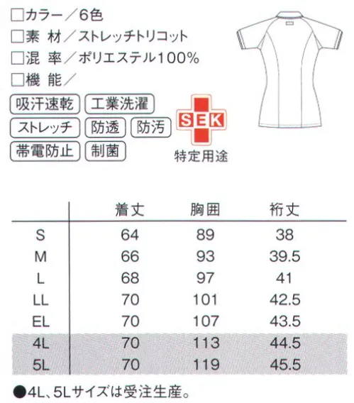 ルコックスポルティフ UQW1025 ジャケット 美しいラインを保ちながら動きにしっかり応える柔軟性がある。「やさしくて快適」を現場で発揮するウェアです。●袖口にはスリットを設け、腕を上げるときも動きやすいように仕上げています。●左胸ポケットの内側には、PHSを収納可能なポケット付き。 ●両腰ポケットは2重ポケットになっており、さらに右ポケットに内側には筆記用具等を整理して収納可能な小ポケット付き。●ソフト＆ストレッチ＋吸水速乾動きを心地よくサポートする快適機能。伸縮性とやさしい肌触りを合わせ持つストレッチトリコット。吸水速乾性・防透け性を発揮し、さらに汚れが落ちやすく、制菌性、帯電防止性を備えています。●ラグランスリーブストレスフリーで動きやすい立体裁断。最もよく動く肩部分を立体裁断のラグランスリーブに仕上げています。あらゆる動きに心地よくフィット。動作をストレスなくスムーズに行え、スマートなスタイルをキープします。●アンダーアームメッシュ汗をかきやすい部分に快適な通気性。激しい動きによるウェアのムレ感は不快なもの。汗をかきやすい脇下部をストレッチメッシュにすることで、通気性をアップさせています。●P-TOP肌に優しい安心仕様。フロントにコイルファスナーとプラスチックのファスナー止めを使用。金属製のファスナーと違い、肌に優しい仕様です。●ユーティリティポケット動きを妨げない便利な内ポケット。トップスの裾に備えたポケットの内側にはユーティリティポケットを。屈んだ際に邪魔にならないように外寄りに付いています。※4L・5Lは受注生産となります。ご注文後のキャンセル・返品・交換ができませんので、ご注意下さい。※受注生産品のお支払方法は、先振込（代金引換以外）にて承り、ご入金確認後の手配となります。 サイズ／スペック