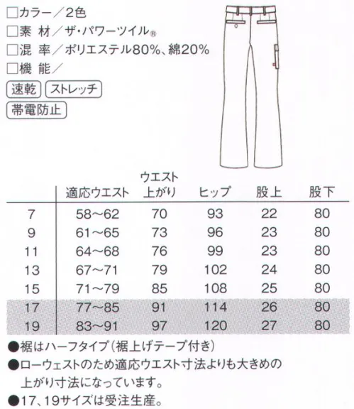 ルコックスポルティフ UZL4024 カーゴスラックス 男女それぞれのシルエットに配慮し、のびのび動けるデザインと機能を。快適な着心地で仕事の質もアップ。太もも部分のフラップポケットが印象的。スタイリッシュさと作業性を両立させたカーゴパンツ。●ピスネームでさりげなくルコックをアピール。●Lポケットにはトリコロールテープで彩りを。●Ladiesは細身ラインザ・パワーツイル®抜群の動きやすさ快適ストレッチツイル。従来のポリエステル加工糸を使用したストレッチ生地に比べ、優れた伸縮性を持った生地です。綿のようなソフトな風合いの東レ「ザ・パワーツイル®」を使用した心地よい着心地が特徴です。※17号、19号は受注生産になります。※受注生産品につきましては、ご注文後のキャンセル、返品及び他の商品との交換、色・サイズ交換が出来ませんのでご注意ください。※受注生産品のお支払い方法は、先振込（代金引換以外）にて承り、ご入金確認後の手配となります。 サイズ／スペック