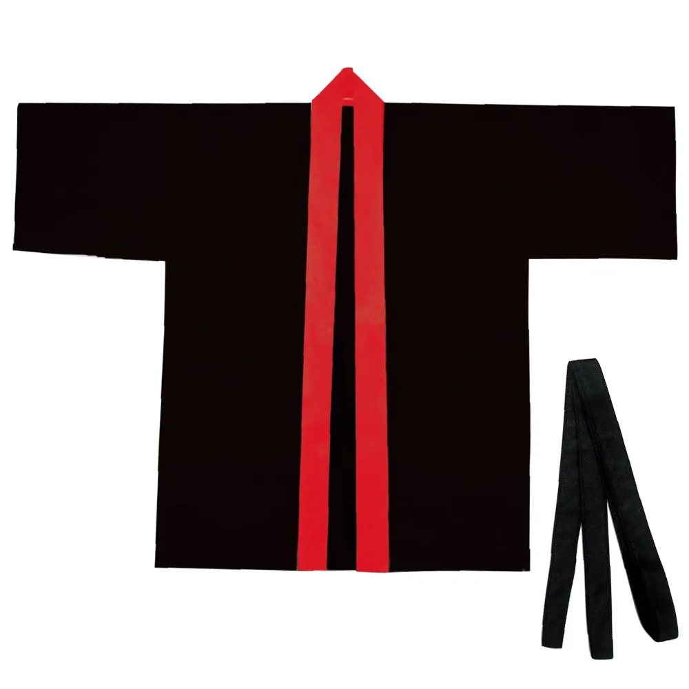 ピッピ　クロ カラー不織布ハッピ（帯付） 黒（襟赤） M アーテック 19141 作業着