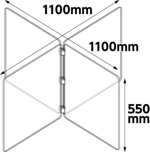 アーテック 51228 飛沫防止十字型卓上パーテーション 正方形タイプ 十字型の4人用パーテーション！拡張性に優れており、6人用、8人用など用途に応じてパーテーションを追加できます。透明度の高いPET素材でアルコールや洗剤での清拭が可能。平たくたたんだ状態で保管できます。角R加工で、安心・安全アクリルより割れにくい！※この商品はご注文後のキャンセル、返品及び交換は出来ませんのでご注意下さい。※なお、この商品のお支払方法は、先振込(代金引換以外)にて承り、ご入金確認後の手配となります。 サイズ／スペック
