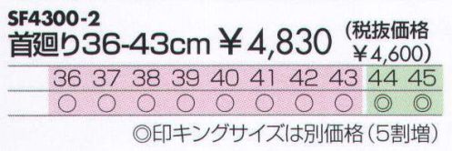 サカノ繊維 SF4300-2 Yシャツ（半袖） 半袖 キングサイズは別価格（5割増） ※この商品は旧品番SF4000-2になります。 サイズ／スペック