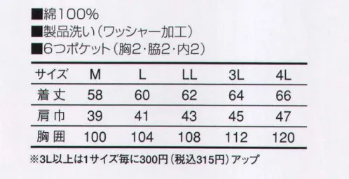 三愛 303 ベスト 夏場の作業に快適な綿100％の素材。 サイズ／スペック