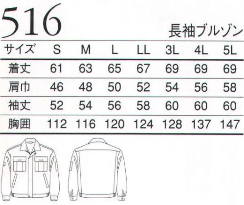 三愛 516 長袖ブルゾン 防縮性、速乾性、イージーケアーなど、高機能を併せ持つランクアップウエアです。進化系のワークウエア、ACCORD「リサイクロス」 サイズ／スペック