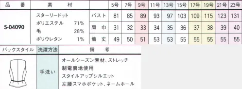 セロリー S-04090 ベスト DETAIL of BEAUTY細部に宿る美しさが私に自信をくれる。大人女子の可愛さがきらめくエレガントに満ちた上質ブラックスターリードットまたたく星屑のようなピンドットが品良く愛らしい印象。キルティング風のダイヤ柄を描く生地は、ソフトな風合い+ストレッチで心が弾むような着心地です。 サイズ／スペック