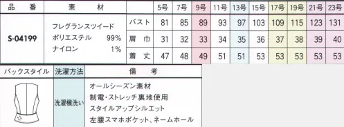 セロリー S-04199 ベスト ウォーミーチェックでそっと香るエレガンス。彩り深まる季節こそ、シックカラーでふんわり上質な風合いを実現。ブラウンゴールドのチェックと細パイピングを効かせ大人のエレガンス。知性と洗練さの兼ね合いに旬カラー・ブラウンゴールドで新しさを吹き込んで。フレグランスツイードふんわり豊かな表情の茶色ベースのニュアンスのある生地。明るいトーンのステッチでチェックを描き、シックな面持ちをたたえた洗練クラシカルに。 サイズ／スペック