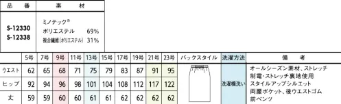 セロリー S-12330-B タイトスカート（60cm丈）　21号～23号 ハイスペック撥水スカートの登場！【MINOTECH®】使用で雨の日でも不快指数ゼロ！高い撥水機能&優れた透湿性を備え、水滴や汚れが気にならない！撥水は「はじく加工」から「受け流す素材」へシフト「撥水加工」にありがちなゴワつきがなく、服内部もムレにくいので梅雨の時期だけではなく独自の生地構造で表面に付いた水滴を滑らせて、即座に落下させてしまうユニークな撥水ファブリック。一年中快適に着られるスカートです。シルキーマットな表面感もうれしいポイント。●雨粒がスカートの表面にとどまらずに、コロコロ流れていくので安心。●手洗いの際に、飛び散った水ハネも、さっと手で払うだけでOK。※「ミノテック®」および「MINOTECH®」は帝人フロンティア(株)の登録商標です。 サイズ／スペック
