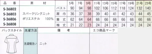 セロリー S-36808 半袖ブラウス シャドーストライプがキラリと光る透けない素材。吸汗速乾のサラリとした着心地。 サイズ／スペック