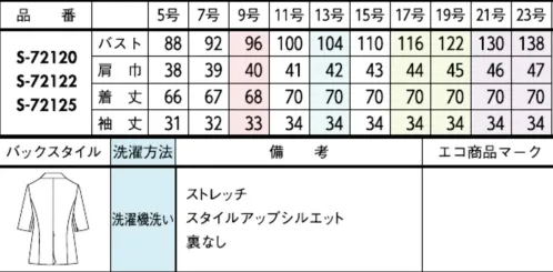 セロリー S-72120 ジャケット リネンライク五分袖ジャケットリネンのような風合いを持ちつつ、シワになりにくいポリエステル100％素材を使用した五分袖ジャケットです。ストレッチ性と洗濯のしやすさを兼ね備え、オフィスでも美しいシルエットを維持できる実用的なアイテムです。特徴・リネンライクな風合いと高い機能性を両立・シワになりにくく、洗濯後も美しいシルエットをキープ・ストレッチ素材で動きやすく快適な着心地・袖口はスリットが入っており、腕まくりが出来て便利・生地に質感と同色のオリジナルロゴボタンを採用・オフィスからカジュアルシーンまで幅広く活躍仕様・品番:S-72120［ブラック］・カラー:ブラックイギリス、そして世界に知られる洗練のフラワーデザインブランド1982 年、ロンドンの中心街であるウェストエンドにジェーン・パッカーが開いたフラワーショップが『JANE PACKER』の始まりです。ジェーンは斬新で革新的なアイデアにより、それまでの型にはまった保守的な慣習に立ち向かい、「花はファッションやインテリア・デザインと同じように、エキサイティングでありながら、より身近なものである」と唱え、瞬く間にモダンフラワーデザイン界の最前線に立ちました。映画界やファッション界の巨匠をはじめ、世界中のセレブリティから愛され、洗練されたそのクリエーションを収めた著書も15 冊にもおよび、トップ・フラワーデザイナーのひとりとして、世界で広く知られています。残念ながらジェーンは2011 年に若くして亡くなりますが、前衛的で既成概念に囚われないそのスタイルは脈々と受け継がれています。※21号、23号は受注生産になります。※受注生産品につきましては、ご注文後のキャンセル、返品及び他の商品との交換、色・サイズ交換が出来ませんのでご注意ください。※受注生産品のお支払い方法は、前払いにて承り、ご入金確認後の手配となります。 サイズ／スペック