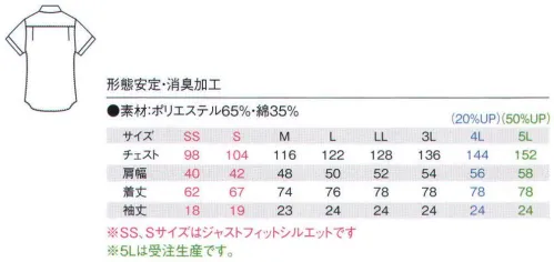 アイフォリー 63405 半袖シャツ（ユニセックス） ナチュラルなグリーンで周囲と調和やさしさや安定感が求められる社会の中で最も注目されているカラーはグリーン。木々や森などの自然な色なので気持ちを穏やかにし心をリラックスさせてくれます。ニオイや香りをイメージさせるので、食品関係や園芸・ガーデニングのウエアにうってつけです。大柄ギンガムチェック半袖シャツ。 かがんだりする姿勢が多いとき、ポケットに入れたものを落としてなくしちゃうことがないよう、タブ付きがお役立ち。ここがすごい！機能ディテール＆デザイン！ ■メンズシルエットシャツ！ ○首回り・・・ゆったりとした首周りで窮屈感がなくラクに着られます。きちんとした印象の台衿仕様です。 ○背中タック・・・背中にタックが入っているので、腕の上げ下げもラクラク！ ○袖・・・きちんと見えるようすっきりしたシルエット。 ■レディースJUST FITシルエット。身体に沿ったすっきりとしたシルエットで見た目スリムに。 ○首周り・・・ネックラインに付かず離れずキレイに沿って、きっちりした印象を演出します。 ○肩線・・・キレイに着られるようにコンパクトサイズに。  ○アームホール・・・腕を上げてもワキの下が見えない袖まわりだから安心！窮屈感なく着られます。※SS・Sサイズはレディース用ジャストフィットシルエット、M～3Lサイズはメンズ用ジャストフィットシルエット。※5Lサイズは受注生産になります。※受注生産品につきましては、ご注文後のキャンセル、返品及び他の商品との交換、色・サイズ交換が出来ませんのでご注意ください。※受注生産品のお支払い方法は、先振込（代金引換以外）にて承り、ご入金確認後の手配となります。 サイズ／スペック