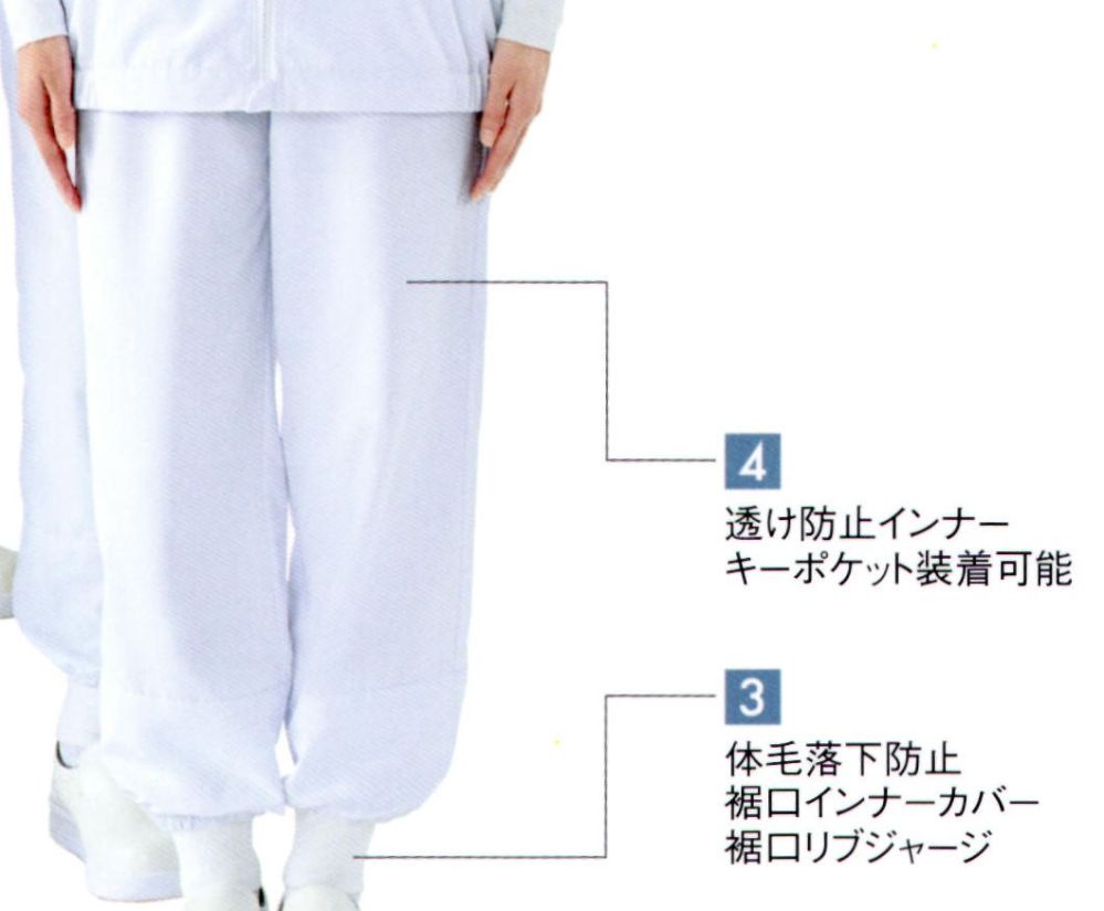 食品白衣jp 男女兼用パンツ（ホワイト） 国立 CG200 食品白衣の