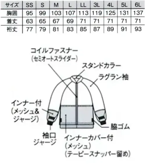 国立 DL101W 男女兼用ブルゾン（ホワイト） サイズ／スペック