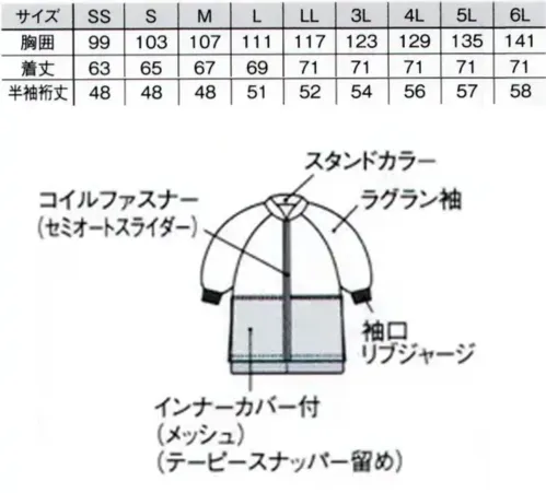 国立 HG1501W 男女兼用半袖ジャンパー（ホワイト） サイズ／スペック
