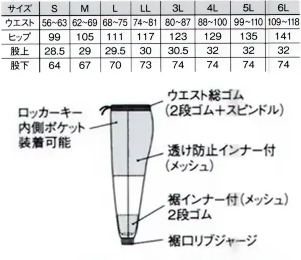 国立 HG3101W 女性用パンツ（ホワイト） サイズ・スペック
