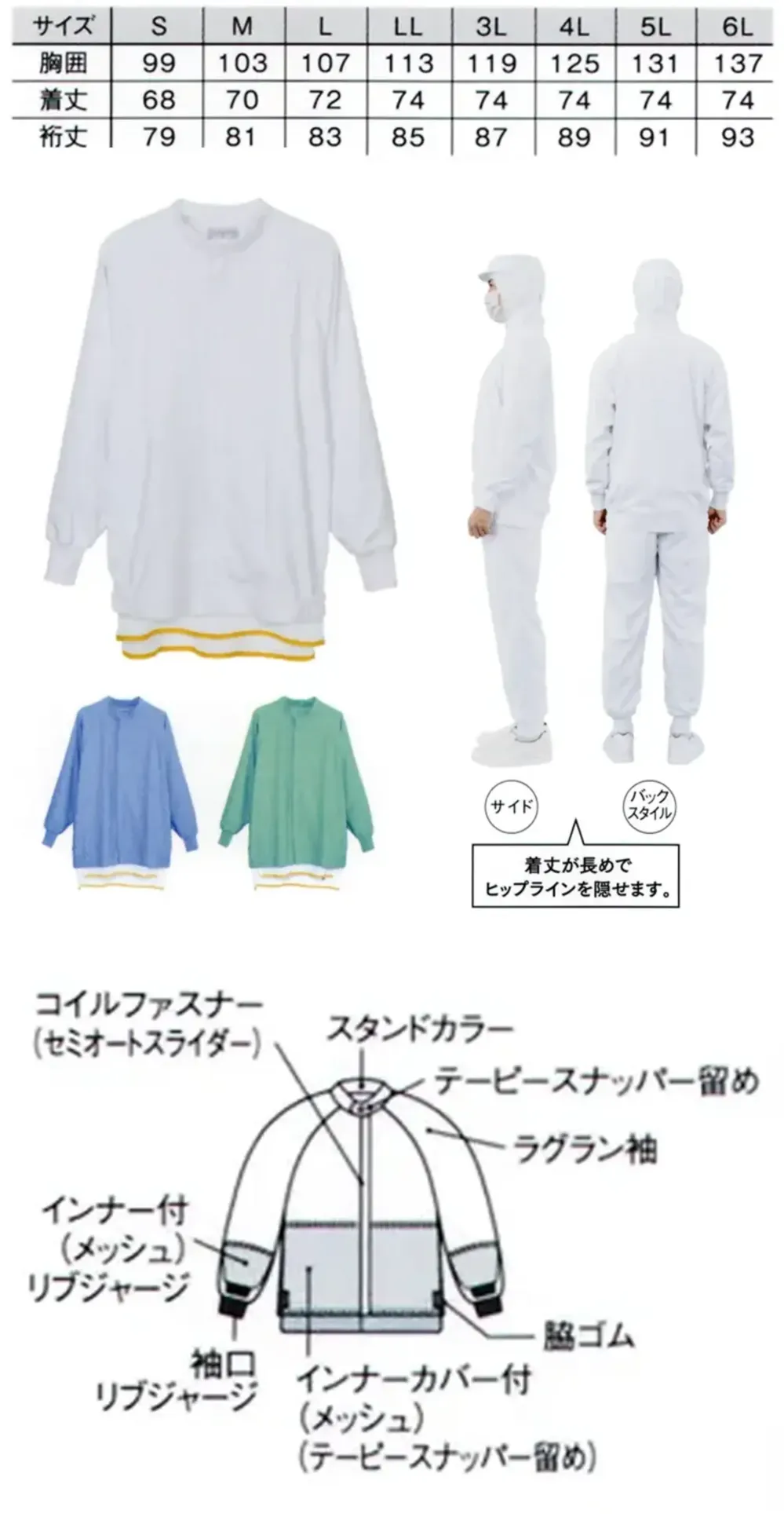 国立 MM111 男女兼用ブルゾン（ブルー） サイズ・スペック