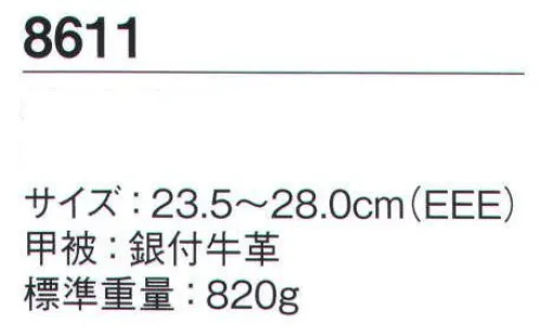 シモン 8611 8600シリーズ 短靴 動きやすさにこだわった、スニーカータイプモデルシモンの「SX3層底Fソール」は、歩行時の重心移動に着目し、足が着く瞬間から地をとらえる耐滑性と、スムーズで安定した歩行を両立した画期的な安全靴です。障害物を踏む等の不安定な状況においてもグリップ力を発揮する「SX3層底」に加え、より安全に快適にするための機能「5つのF」を備えています。FINENESS 高品質JIS規格の安全性に、様々なワークシーンに応える安全性と快適性をプラス。高機能ながら軽く、弾むようなクッション性。FRICTION 耐滑性JIS規格の耐滑性、独立行政法人 労働安全衛生総合研究所「安全靴・作業靴技術指針」の等級（区分4）をクリアした、耐滑性。履き始めから耐滑性を発揮し効果が持続。FLEXIBILITY 柔軟な靴底柔軟性に優れ、軽やかなフットワークを実現。FIT甲周りのホールド感が特長の新設計のアッパーデザイン。土踏まずから足裏の中心にかけて、足裏をしっかり持ち上げ圧力を分散する、「ゆりかご」のような快適性を実現したクレイドル・インソール●耐滑性に優れる（F合格）●革製スニーカータイプ●甲被に銀付牛革を採用し優れた通気性●加水分解しないミッドソール（SX高機能樹脂）※この商品は、ご注文後のキャンセル・返品・交換ができませんので、ご注意下さいませ。※なお、この商品のお支払方法は、先振込（代金引換以外）にて承り、ご入金確認後の手配となります。※「ダークグレー」は、販売を終了致しました。 サイズ／スペック