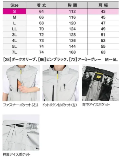 シンメン 05602 スタンダードベスト（ファン・バッテリー・保冷剤別売） サイズ／スペック