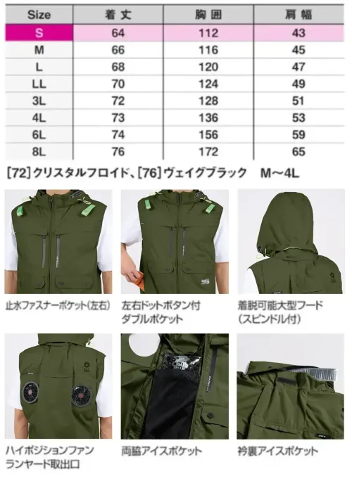 シンメン 05662 ハイポジフードベスト（ファン・バッテリー・保冷剤別売） サイズ／スペック