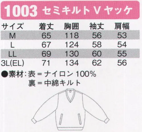 シンメン 1003 セミキルトVヤッケ  サイズ／スペック