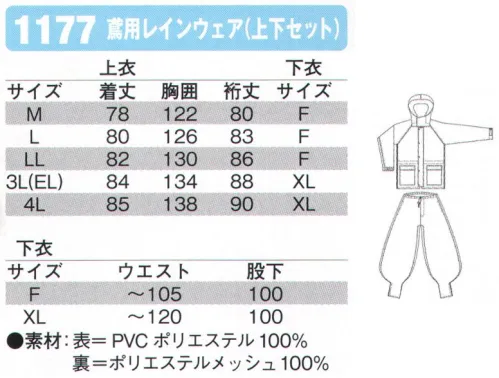 シンメン 1177 鳶用レインウェア（上下セット）  サイズ／スペック