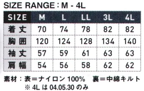 シンメン 441 総裏キルトヤッケ キルト加工2枚の布の間に挟まれた綿を移動しないように布の上から縫い合わすこと。保温性に優れている。※4Lは「4.ワイン」「5.ネイビー」「30.ブルー」のみの展開です。※「31 パープル」「38 エメラルドグリーン」は販売を終了致しました。 サイズ／スペック