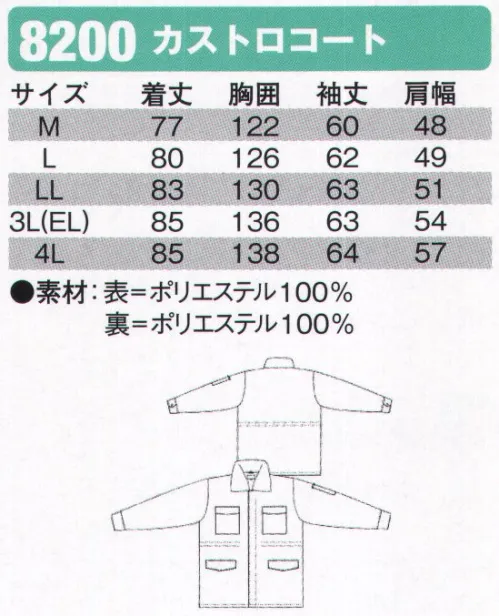 シンメン 8200 カストロコート 裏ボア サイズ／スペック