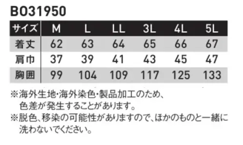 サンエス BO31950 雷神ウォームベスト（発熱ユニット・バッテリー別売） B031950シリーズ高級感あふれる光沢と肌触りの「シルキータフタ」素材を使用。使い勝手のいいキルティングベスト。※発熱ユニット・バッテリーは別売りです。・発熱ユニットはこちら→ RD9270・バッテリーはこちら→RD9490PJ雷神服®背中にセットした発熱体が、瞬時に身体を暖める。・空調風神服のバッテリーと連動！・すぐに暖まる！・センサー機能で設定温度を安定キープ！・コントローラーで操作が楽々！・Bluetooth搭載！快適、安全性、経済的。●バッテリー、発熱ユニットなどの電子部品が別パーツだから…・ウェアの水洗いができる。・買い替えが安価にできる。・バリエーションが楽しめる。●1時間連続運転で自動的に「弱」に切替！低温やけどに配慮した設計！温度調節センサー搭載で、「強」「中」使用時、連続運転1時間で自動的に「弱」運転に切り替わります。低温やけどやオーバーヒートに配慮した設計です。※海外生地・海外染色・製品加工のため、色差が発生することがあります。※脱色、移染の可能性がありますので、ほかのものと一緒に洗わないでください。 サイズ／スペック