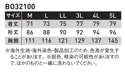 サンエス BO32100 雷神ジャケット（発熱ユニット・バッテリー別売） BO32100シリーズ保温力に優れた裏地アルミプリント仕様。スポーティデザインでタウンユースにもおすすめ。※発熱ユニット・バッテリーは別売りです。・発熱ユニットはこちら→ RD9270・バッテリーはこちら→RD9490PJ雷神服®背中にセットした発熱体が、瞬時に身体を暖める。・空調風神服のバッテリーと連動！・すぐに暖まる！・センサー機能で設定温度を安定キープ！・コントローラーで操作が楽々！・Bluetooth搭載！快適、安全性、経済的。●バッテリー、発熱ユニットなどの電子部品が別パーツだから…・ウェアの水洗いができる。・買い替えが安価にできる。・バリエーションが楽しめる。●1時間連続運転で自動的に「弱」に切替！低温やけどに配慮した設計！温度調節センサー搭載で、「強」「中」使用時、連続運転1時間で自動的に「弱」運転に切り替わります。低温やけどやオーバーヒートに配慮した設計です。※海外生地・海外染色・製品加工のため、色差が発生することがあります。※脱色、移染の可能性がありますので、ほかのものと一緒に洗わないでください。 サイズ／スペック