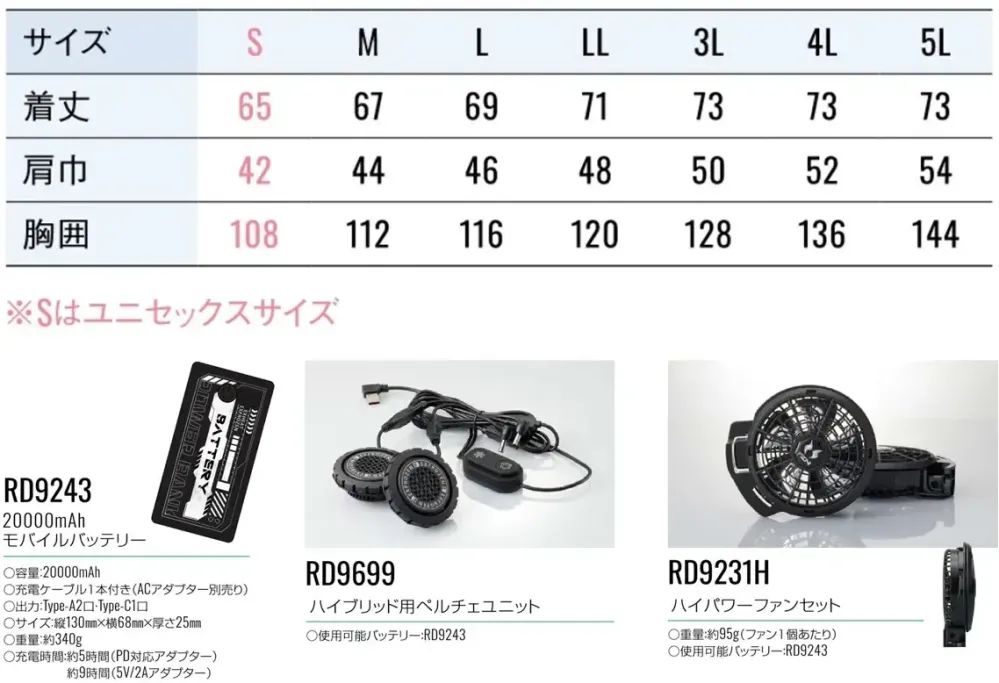 サンエス EF92692S ハイブリッドクールベスト サイズ・スペック