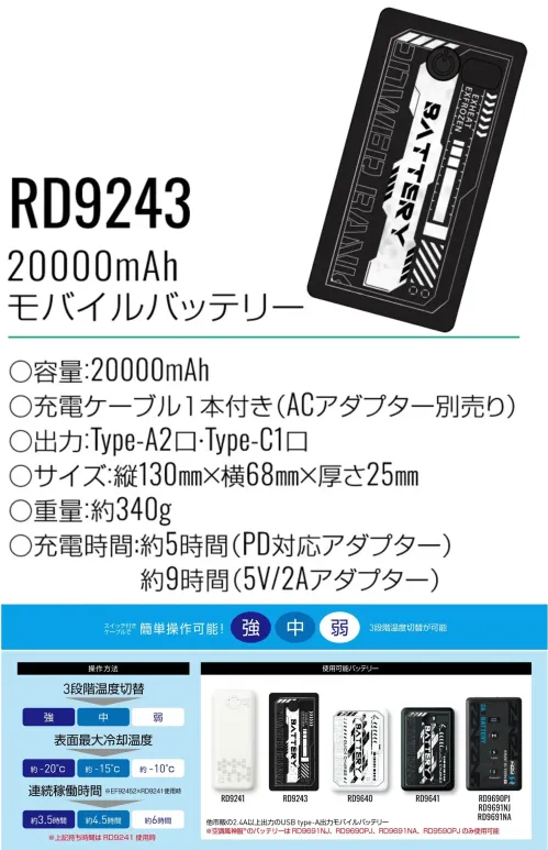 サンエス RD9243 20000mAhモバイルバッテリー サイズ／スペック