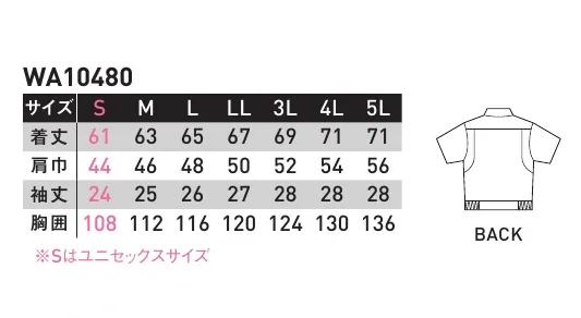 サンエス WA10480 半袖ブルゾン “キズつけない”セーフティーユニフォーム！ファスナーやボタンなどを露出させないセーフティーモデル。傷付きが気になるデリケートなワークシーンにおすすめ。●エコマーク（財）日本環境協会認定の環境にやさしい商品です。●左胸ポケット内ペン差し胸ポケットの内側にもペン差しを装備。筆記具の露出を防ぎます。●袖口＋カーゴポケットにマジックテープ袖口とカーゴポケットにマジックテープを採用。接触によるキズつきを防ぎます。●前立て＋胸フラップにマジックテープ比翼ファスナーの前立てと胸ポケットのフラップにマジックテープを採用し、ボタンなどによるキズつきを防ぎます。●比翼ファスナー前立てに比翼ファスナーを採用。表面にファスナーが露出しませんので傷つきを防ぎます。●ベルトプロテクターベルトのバックル部をガードするプロテクターを装備。上着を脱いでもバックルでキズつけることはありません（実用新案登録済）。★スタッフからのコメント:「傷つきを防ぐ仕組みが随所に施されています。たとえば、自動車整備工場、車検、板金業、ピアノ運送などの職場にお薦め致します。」（宮下）※この商品の旧品番は AG10480 です。 サイズ／スペック