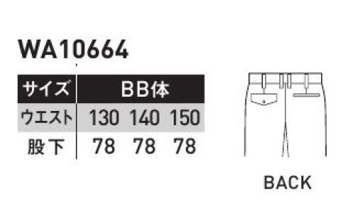 サンエス WA10664-B ツータックパンツ 暑い季節に最適の通気性抜群のサラッとした素材。トロピカル通気性に優れた薄手の平織り素材です。シャリ感のある生地で、夏でも涼しくさらっとした着心地が特長です。※他サイズは「WA10664」に掲載しております。 サイズ／スペック