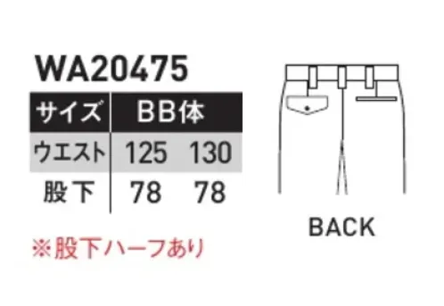 サンエス WA20475-B ツータックカーゴパンツ 売れ筋No.1の人気モデル！！大容量のポケットで使いやすさを追求。リサイクル繊維使用のエコマーク対応商品。※「70～120サイズ」は「WA20475」に掲載しております。 サイズ／スペック