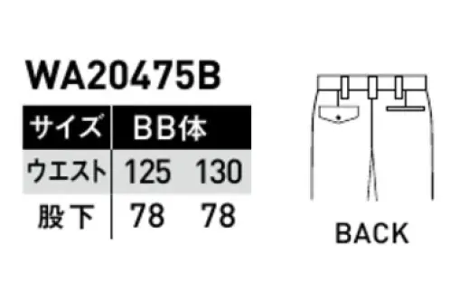 サンエス WA20475B-B ワンポイントツータックカーゴパンツ（受注生産） シルバーにさわやかなアクセントカラーの組み合わせ。他にはない個性を演出。 ※この商品は受注生産となっておりますので、ご注文後のキャンセル、返品及び他の商品との交換、サイズ交換などが出来ませんのでご注意くださいませ。※なお、この商品のお支払方法は、前払いのみで承っております。ご入金の確認が出来次第手配をさせていただきます。※「70～120サイズ」は「WA20475B」に掲載しております。 サイズ／スペック