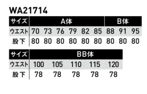 サンエス WA21714 ノータックパンツ ハードワークに対応した機能満載の高性能モデルこれが新基準！多機能搭載のハードビズ・シリーズ。・右コインポケット付・消臭テープ股下使用・ハードビズかんドメ・後中心極太ループ付・カラビナループ付・裾調整用穴かがりつきDEO-CRAFT GLデオ・クラフト使用しているテープは、糸の表面から中身にまで消臭機能を持たせることにより、消臭飽和量が圧倒的に多く、素早く消臭します。空調風神服KU91400シリーズとセットアップが可能です。 サイズ／スペック