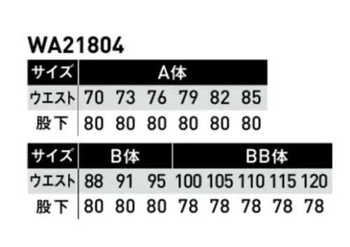 サンエス WA21804 ワンタックパンツ 反射テープや切り替えデザインが目を引く、ワーキングウェアのニューウェーブ！！高ストレッチ性でハードワークにも対応。ユーロスタイルの新シリーズ。◎DEO GRAFT（デオ グラフト）使用しているテープは糸の表面から中身にまで消臭機能を持たせることにより、消臭飽和量が圧倒的に多く、すばやく消臭します。 サイズ／スペック