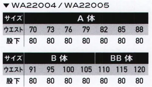 サンエス WA22005 ノータックカーゴパンツ 圧倒的な、洗練性。ワーカーを「魅せる」素材に変えるスマートフォルム。ワークウェアの新しい次元へ挑む、次世代ユーロスタイル、デビューハイセンスなデザインのユーロ・ワークウェアが新登場。シャープな反射テープやポイント配色使いに、ストレッチ性の高いスリムシルエットで、着用者のスタイルをクールに一新します。新次元のワークウェアを体感せよ！●ハイストレッチスリムシルエットでも動きやすさを損なわない、ストレッチ性の高いツイル素材を使用。 サイズ／スペック