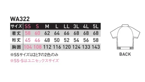 サンエス WA322 半袖ラグラントリカットブルゾン ベーシックなロングセラーモデル●トリカットで脇のツッパリを解消！脇の裾から袖口まで一枚で裁断。縫い目がないので、脇の下のツッパリ感を解消。腕がスムーズに動かせます。●左袖ペン差し。●左胸ペン差しファスナー付Wポケット。サマーツイルポリエステルの強さと綿の吸汗性をあわせ持った素材です。※SSサイズは「2 アイボリー」、「7 ミントグリーン」の2色展開となっております※この商品の旧品番は BC322 です。 サイズ／スペック
