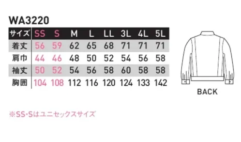 サンエス WA3220 トリカットジャンパー 着心地のよさで人気のソフトツイルを使用。動きやすく肌ざわりもよいため工場ラインなど集中力のいる作業にもグッド。※この商品の旧品番は BC3220 です。 サイズ／スペック