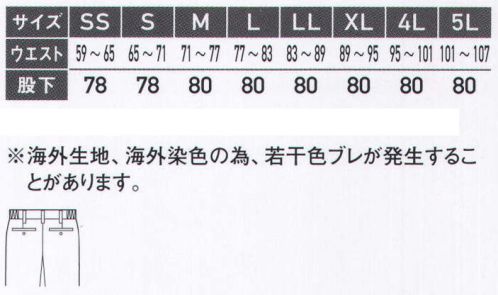 サンエス AM6546 男女兼用ワンタック脇ゴムパンツ ベーシックシリーズ。 サイズ表